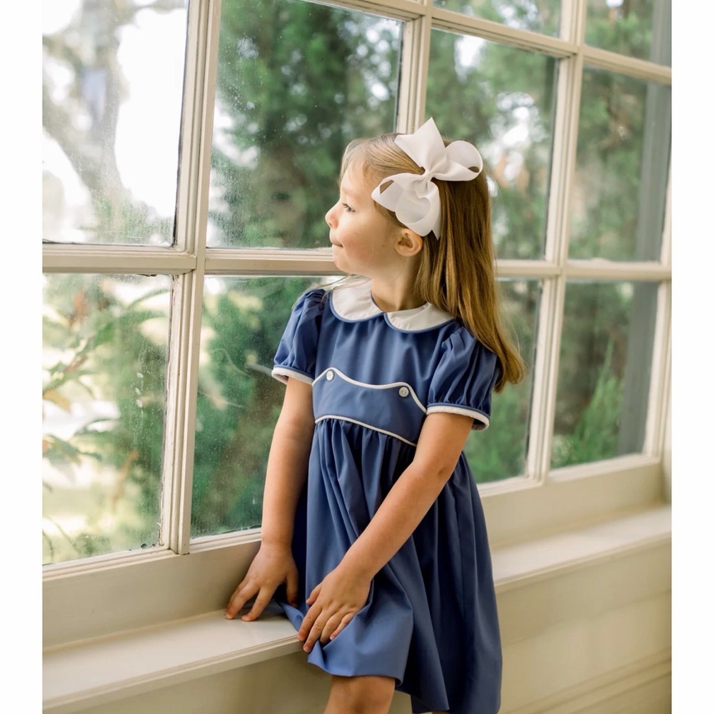 Lullaby set Charming Blue and white button dress classic style size 3t